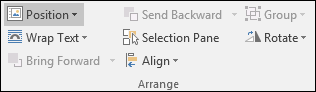 The Arrange panel in Word